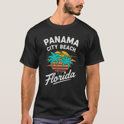 Panama City Beach FL Retro Sunset Graphic Tシャツ (正面)