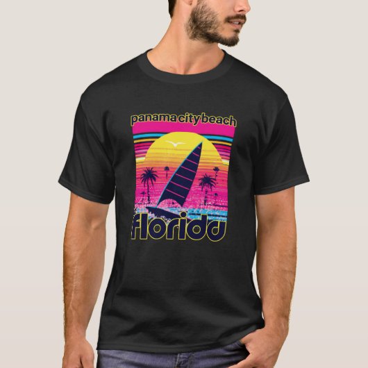 Panama City Beach Retro 80s Style Souvenir Beach Tシャツ (正面)