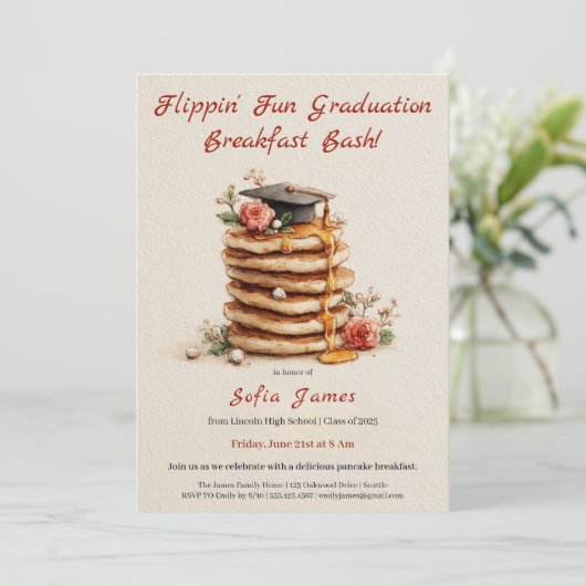 Pancake Brunch Graduation Celebration Invitation 招待状 (スタンド正面)