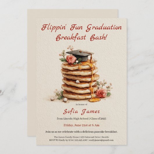 Pancake Brunch Graduation Celebration Invitation 招待状 (正面/裏面)