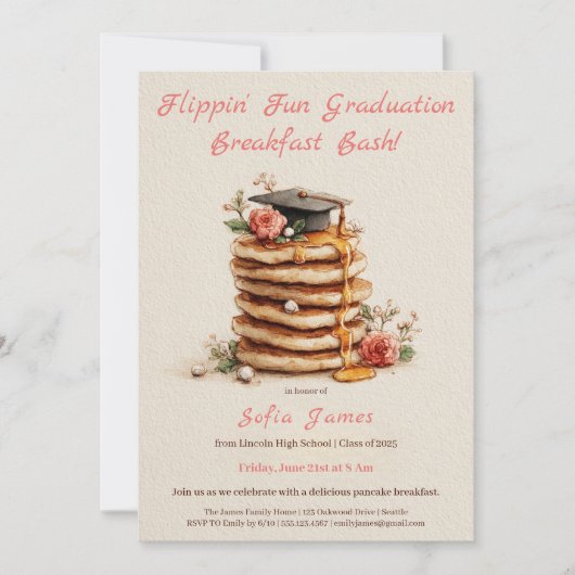 Pancake Brunch Graduation Celebration Invitation 招待状 (正面)
