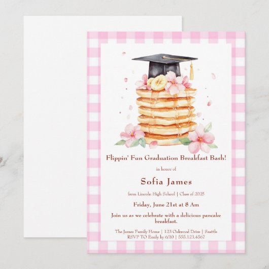 Pancake Graduation Breakfast Celebration  招待状 (正面/裏面)