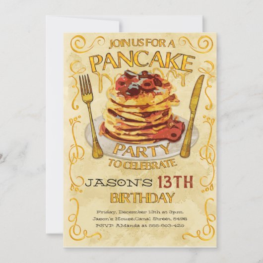 Pancake Party Invitation, Birthday Party  招待状 (正面)