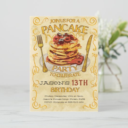 Pancake Party Invitation, Birthday Party  招待状 (スタンド正面)