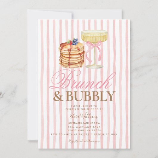 Pancake Pink Brunch & Bubbly Bridal Shower 招待状 (正面)