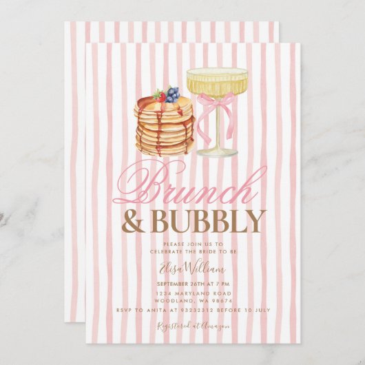 Pancake Pink Brunch & Bubbly Bridal Shower  招待状 (正面/裏面)