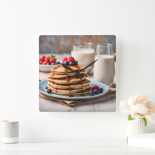 Pancakes and Milk スクエア壁時計 (ホーム)
