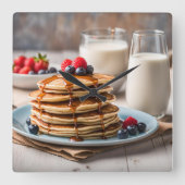 Pancakes and Milk スクエア壁時計 (正面)