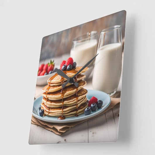 Pancakes and Milk スクエア壁時計 (傾斜)