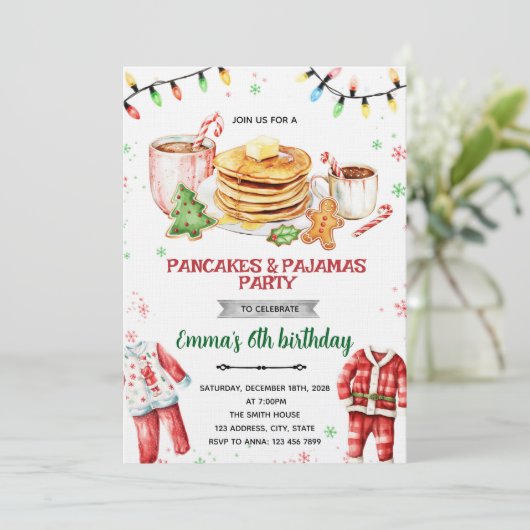 Pancakes and Pajamas Christmas Invitation 招待状 (スタンド正面)