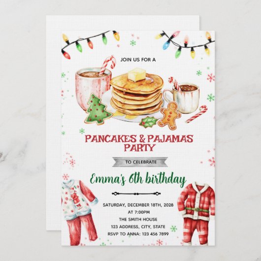 Pancakes and Pajamas Christmas Invitation 招待状 (正面/裏面)