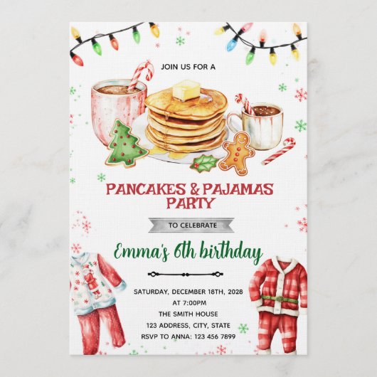 Pancakes and Pajamas Christmas Invitation 招待状 (正面)