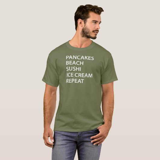 Pancakes Beach Sushi Ice Cream Repeat Tシャツ (正面フル)