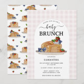 Pancakes Berries Brunch Pink Plaid Baby Shower 招待状 (正面/裏面)