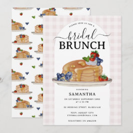 Pancakes Berries Brunch Pink Plaid Bridal Shower 招待状