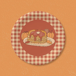 Pancakes - Fall Buffalo Plaid Pattern Paper Plate ペーパープレート