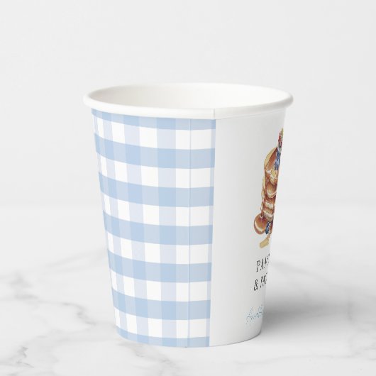 Pancakes & Pacifiers Blue Gingham Boy Baby Shower 紙コップ (右)