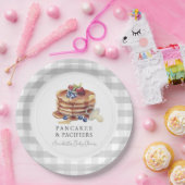 Pancakes & Pacifiers Gray Gingham Baby Shower ペーパープレート (パーティー)