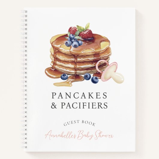 Pancakes & Pacifiers Pink Baby Shower Guest Book ノートブック (正面)