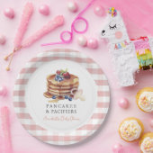 Pancakes & Pacifiers Pink Gingham Boy Baby Shower ペーパープレート (パーティー)