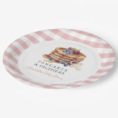 Pancakes & Pacifiers Pink Gingham Boy Baby Shower ペーパープレート (アングル)