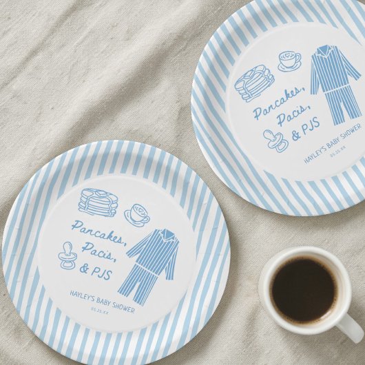 Pancakes, Pacis & PJs Boy Baby Shower  ペーパープレート