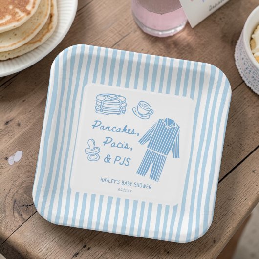 Pancakes, Pacis & PJs Boy Baby Shower ペーパープレート