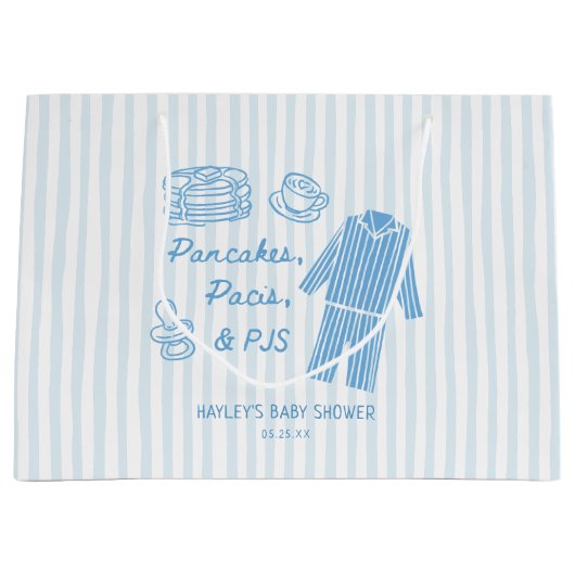 Pancakes, Pacis & PJs Boy Baby Shower ラージペーパーバッグ (正面)