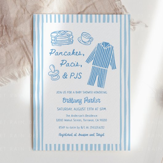 Pancakes, Pacis & PJs Boy Baby Shower 招待状