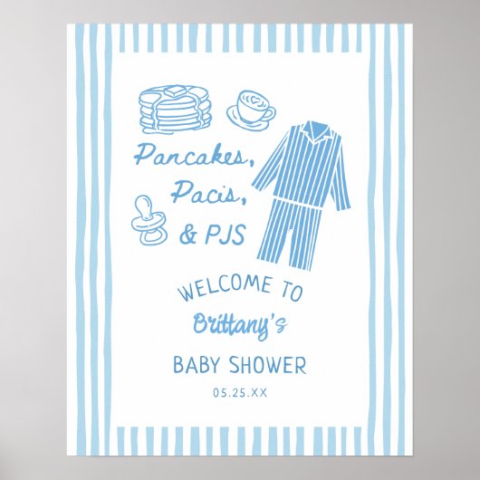 Pancakes, Pacis & PJs Boy Baby Shower Welcome  ポスター (正面)