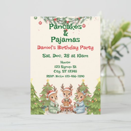 Pancakes & Pajamas Holiday Birthday 招待状 (スタンド正面)