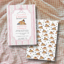 Pancakes Pajamas PJ's Girl Kids Birthday Party 招待状