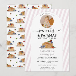 Pancakes Pajamas PJ's Girl Kids Birthday Photo 招待状