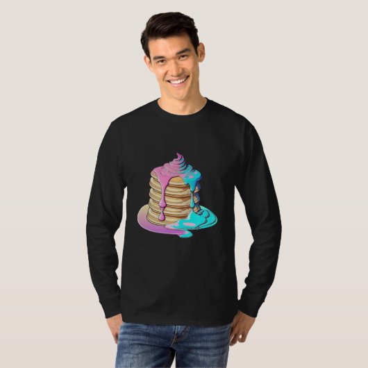 Pancakes Vaporwave Retrowave Aesthetic Tシャツ (正面フル)