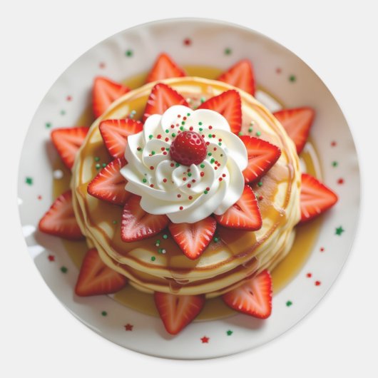 Pancakes with Whipped Cream & Christmas Sprinkles ラウンドシール (正面)
