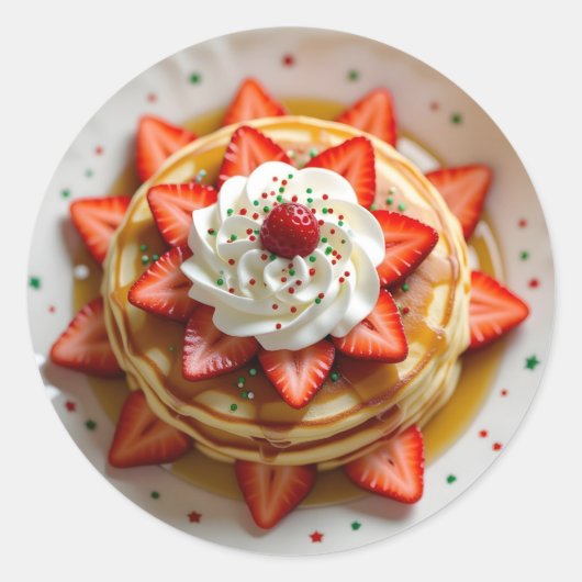 Pancakes with Whipped Cream & Christmas Sprinkles ラウンドシール (正面)