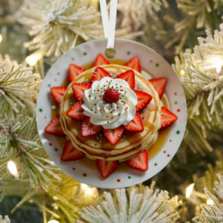 Pancakes with Whipped Cream Personalized Christmas メタルオーナメント