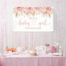 Pancarta Floral Rosa Boho Pampas baby showerbaner 横断幕