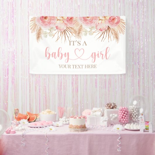 Pancarta Floral Rosa Boho Pampas baby showerbaner 横断幕 (パーティー)