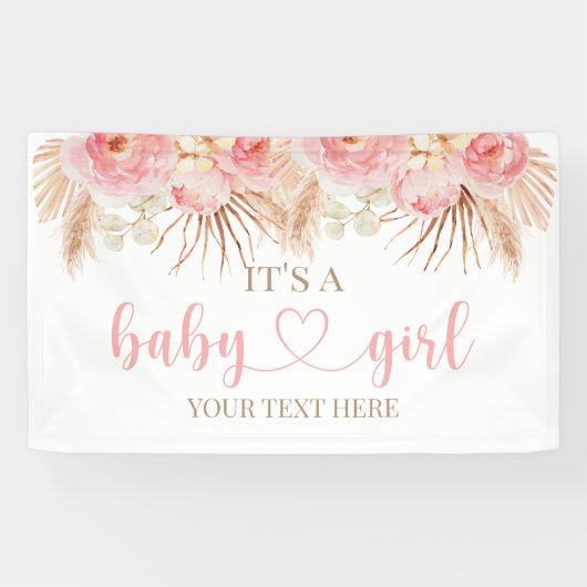 Pancarta Floral Rosa Boho Pampas baby showerbaner 横断幕 (横)
