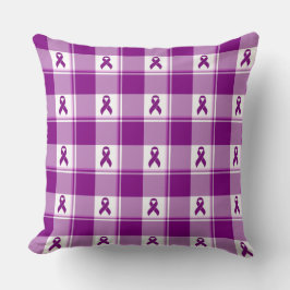 Pancreatic Cancer Awareness Plaid Purple Ribbon クッション