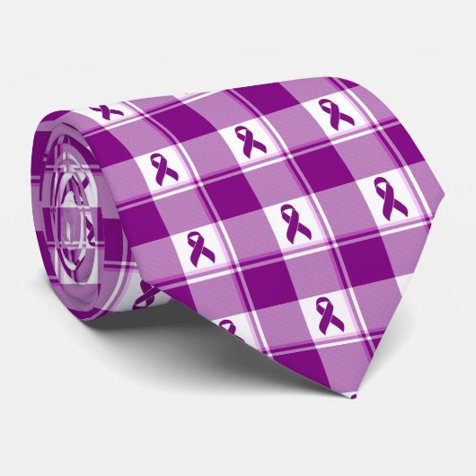 Pancreatic Cancer Awareness Plaid Purple Ribbon ネクタイ (ロール)