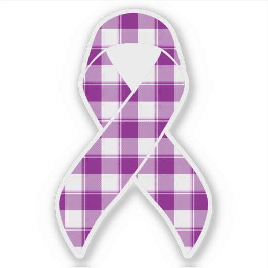 Pancreatic Cancer Awareness Plaid Ribbon Purple シール (正面)