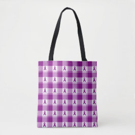 Pancreatic Cancer Awareness Plaid Tote, Purple トートバッグ