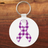 Pancreatic Cancer Survivor Plaid Purple Ribbon キーホルダー (裏面)