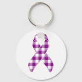 Pancreatic Cancer Survivor Plaid Purple Ribbon キーホルダー (裏面)