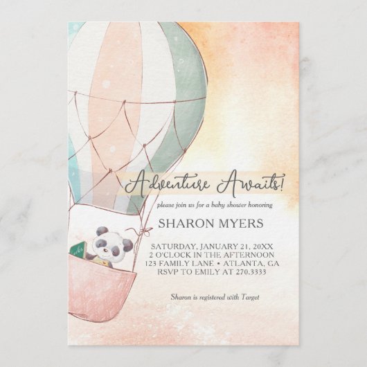 Panda Adventure Awaits Baby Shower 招待状 (正面)