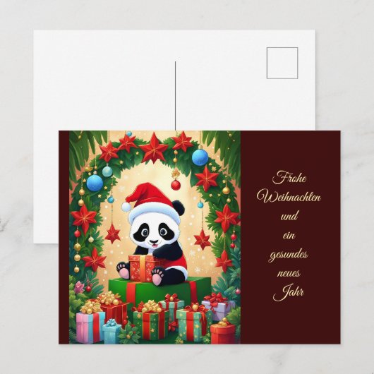 Panda als Weihnachtsmann verkleidet ポストカード (正面/裏面)