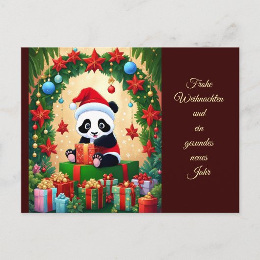 Panda als Weihnachtsmann verkleidet ポストカード (正面)