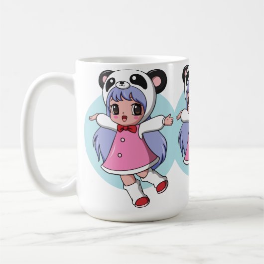 Panda Angel：愛らしいアニメガールが高く舞う コーヒーマグカップ (左)